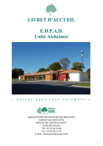 LIVRET D'ACCUEIL E.H.P.A.D. Unité Alzheimer - AFP, Résidences ...