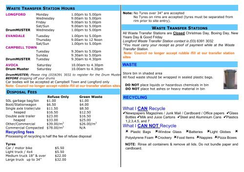 Kerbside Collection Calendar - Northern Midlands Council