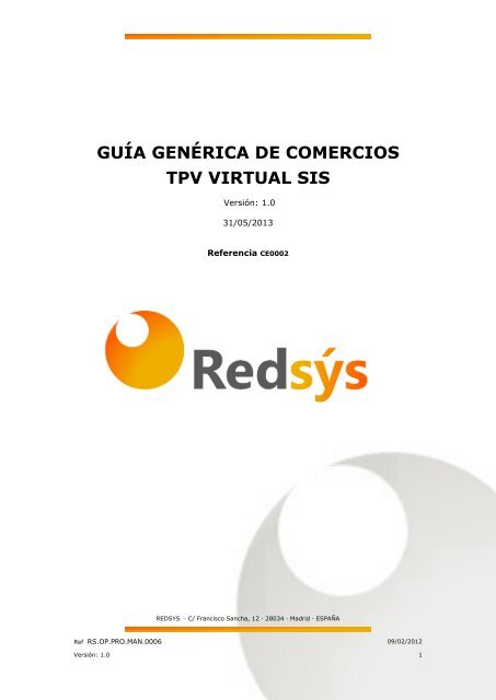 GUÍA GENÉRICA DE COMERCIOS TPV VIRTUAL SIS