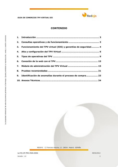 GUÍA GENÉRICA DE COMERCIOS TPV VIRTUAL SIS