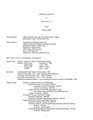 CURRICULUM VITAE - John Cairns, Jr.