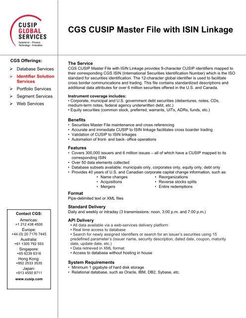 CGS CUSIP Master File with ISIN Linkage - CUSIP Global Services