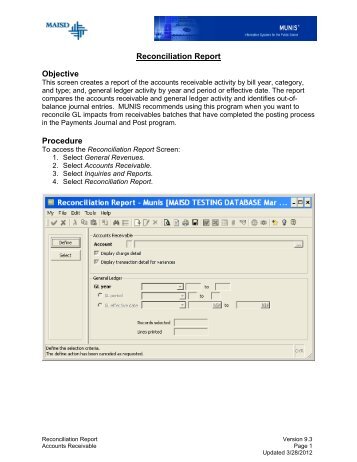 Reconciliation Report Objective Procedure