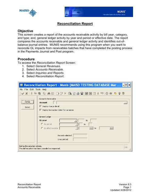 Reconciliation Report Objective Procedure