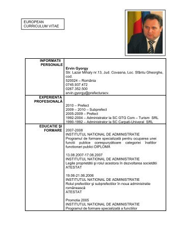 EUROPEAN CURRICULUM VITAE INFORMATII PERSONALE Ervin ...