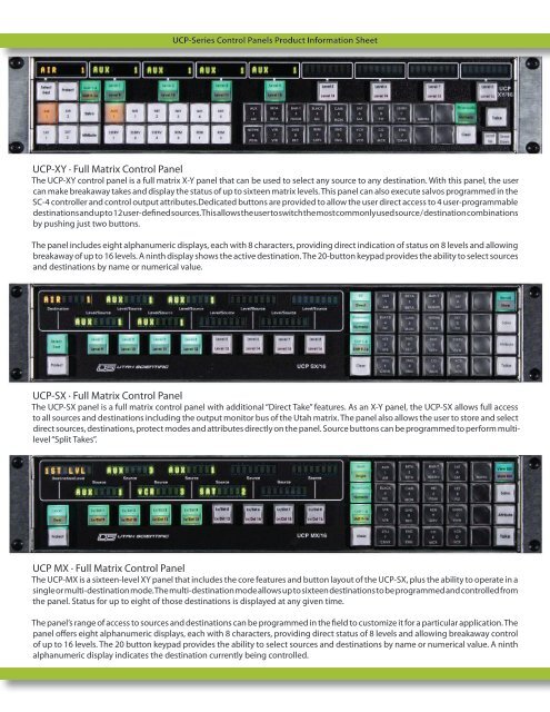 UCP Series Router Control Panels - Utah Scientific