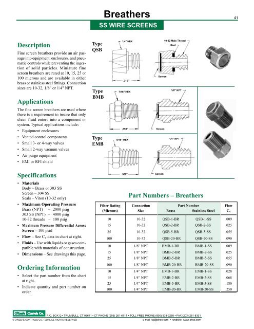 Miniature In-Line Screens - O'Keefe Controls Inc