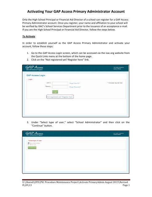 Activating Your GAP Access Primary Administrator Account