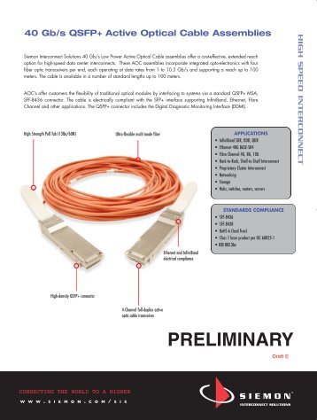 40 Gb/s QSFP+ Active Optical Cable Assemblies - Siemon