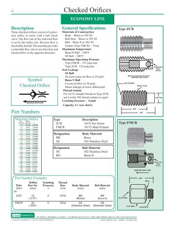 Checked Orifices - O'Keefe Controls Inc