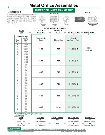 Metal Orifice Assemblies - O'Keefe Controls Inc