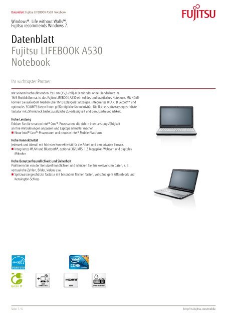 Datenblatt Fujitsu LIFEBOOK A530 Notebook
