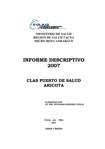 INFORME DESCRIPTIVO 2007 - Direccion Regional de Salud Tacna
