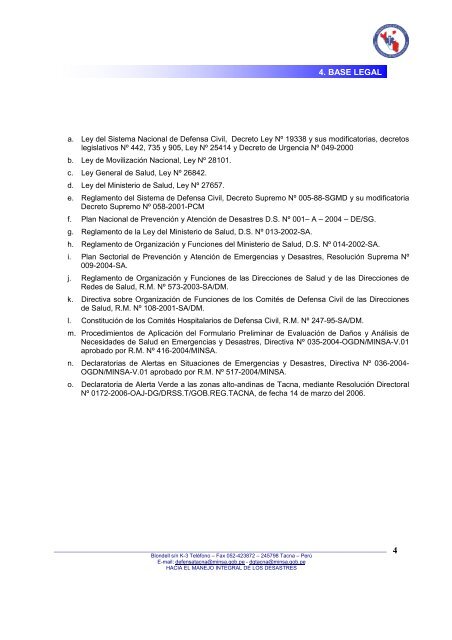 Plan de Contingencia "Temporada de Frio 2007" - Direccion ...