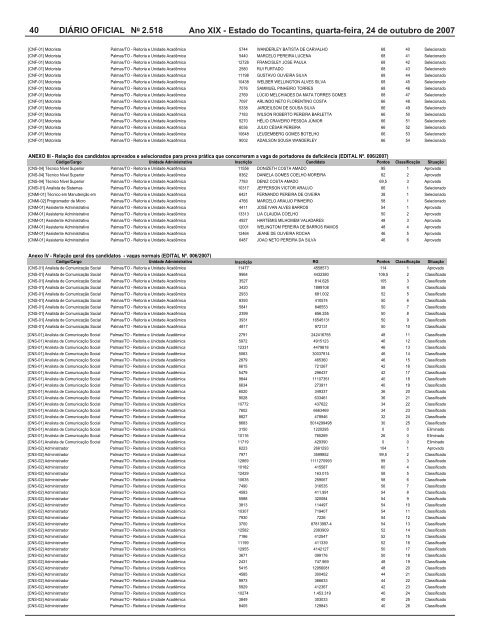 SumÃ¡rio - DiÃ¡rio Oficial - Governo do Estado do Tocantins