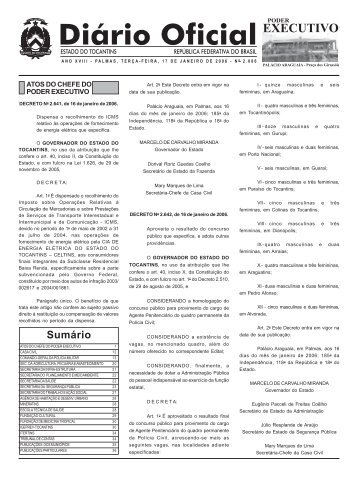 SumÃ¡rio - DiÃ¡rio Oficial - Governo do Estado do Tocantins