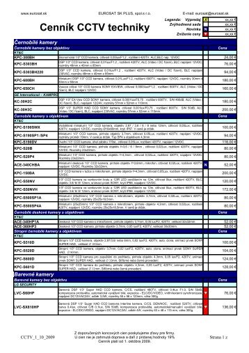 CennÃ­k CCTV techniky - EUROSAT SK PLUS