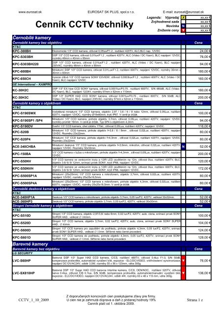 CennÃ­k CCTV techniky - EUROSAT SK PLUS