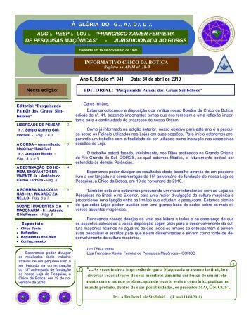 NÃºmero 41 - Publicado em 30/04/2010 - Guia MaÃ§Ã´nico do Rio ...