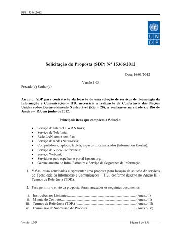 Solicitação de Proposta (SDP) Nº 15366/2012 - Pnud