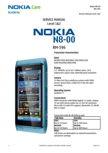 Nokia N8-00 RM-596 Service Manual  Level 1&2 - PDAdb