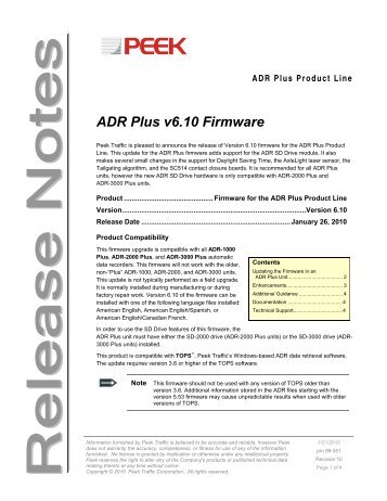 Release Notes: ADR Plus v6.10 Firmware - Peek Traffic