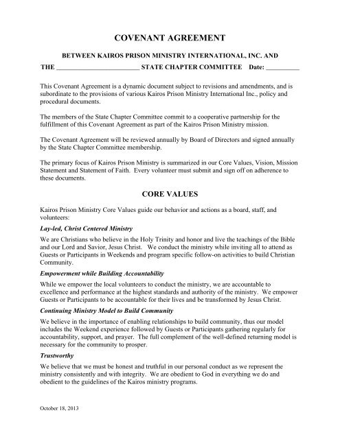State Chapter Covenant Agreement - Kairos