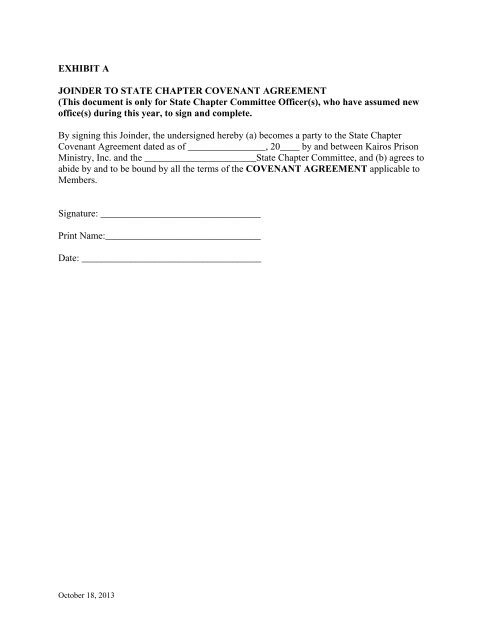 State Chapter Covenant Agreement - Kairos