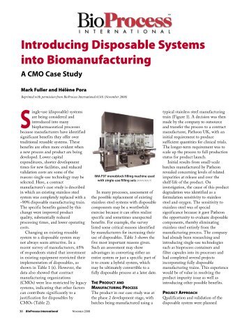 Introducing Disposable Systems into Biomanufacturing