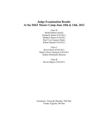 Judge Examination Results At the ISKF Master Camp ... - ISKF.com