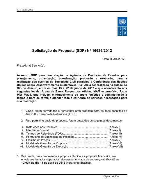 Solicitação de Proposta (SDP) Nº 16626/2012 - Pnud