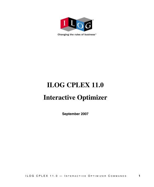 ILOG CPLEX 11.0 Interactive Optimizer