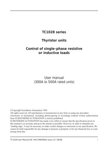 TC1028 series Thyristor units Control of single-phase resistive or ...