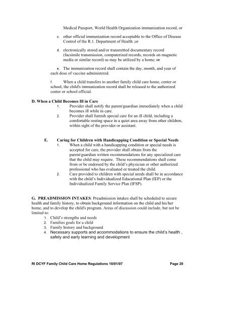 Family Child Care Home Regulations for Licensure - RI Department ...