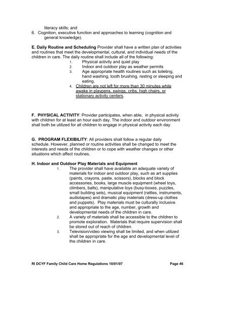 Family Child Care Home Regulations for Licensure - RI Department ...