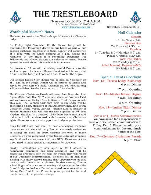 The TrestleBoard - Clemson Masonic Lodge