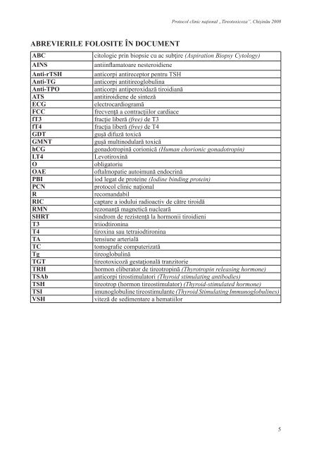 Protocol clinic naÅ£ional: âTireotoxicozaâ - AcasÄ - Ministerul SÄnÄtÄÅ£ii