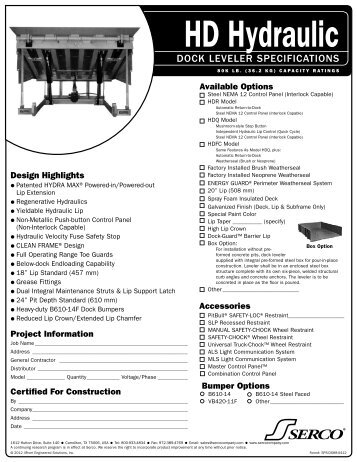 Serco Dock Leveler Specs