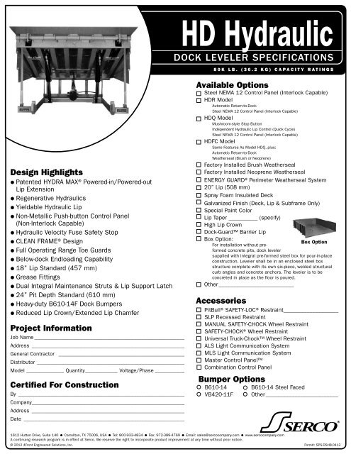 Serco Dock Leveler Specs