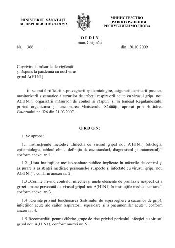 Ordin nr. 366 din 30.10.2009 cu privire la mÄsurile de vigilenÅ£Ä Åi ...