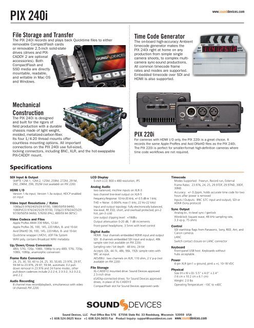 PIX 240i Product Fact Sheet - Sound Devices, LLC