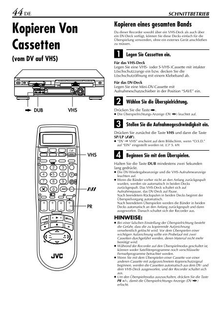 DEUTSCH Mini-Dv/S-Vhs VIDEO-CASSETTEN- RECORDER