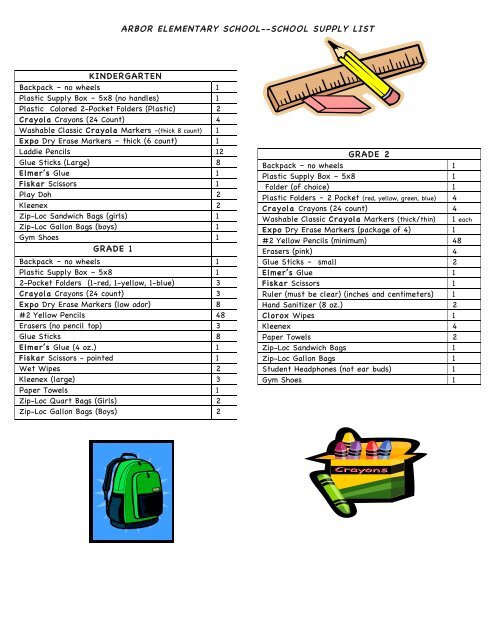 Arbor Stars School Supply List - Euclid City Schools