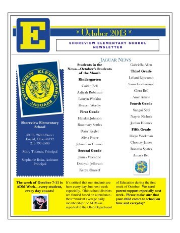 Shoreview October Newsletter - Euclid City Schools