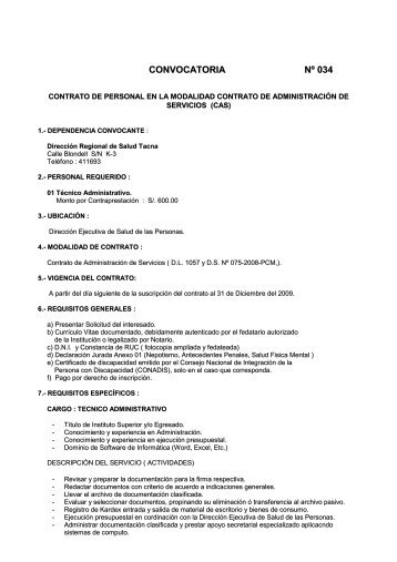 CONVOCATORIA NÂº 034 - Direccion Regional de Salud Tacna