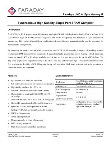 Synchronous High Density Single Port SRAM ... - UMC Free Library