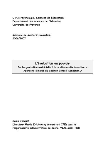 Jacquet, S. (2007), L'Ã©valuation au pouvoir.pdf - ArianeSud ...