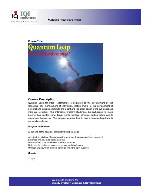 Quantum Leap For Peak Performance Pdf Iqifrontiers Com My