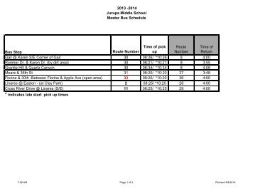 2013 - 2014 Middle School Bus Schedules