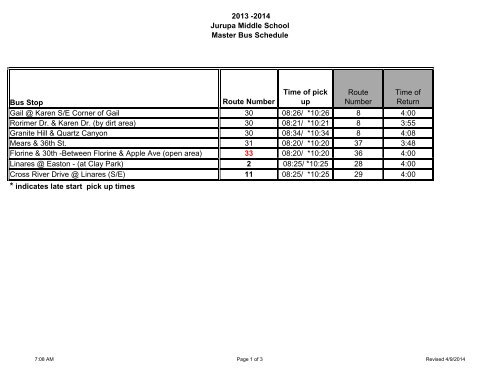 2013 - 2014 Middle School Bus Schedules